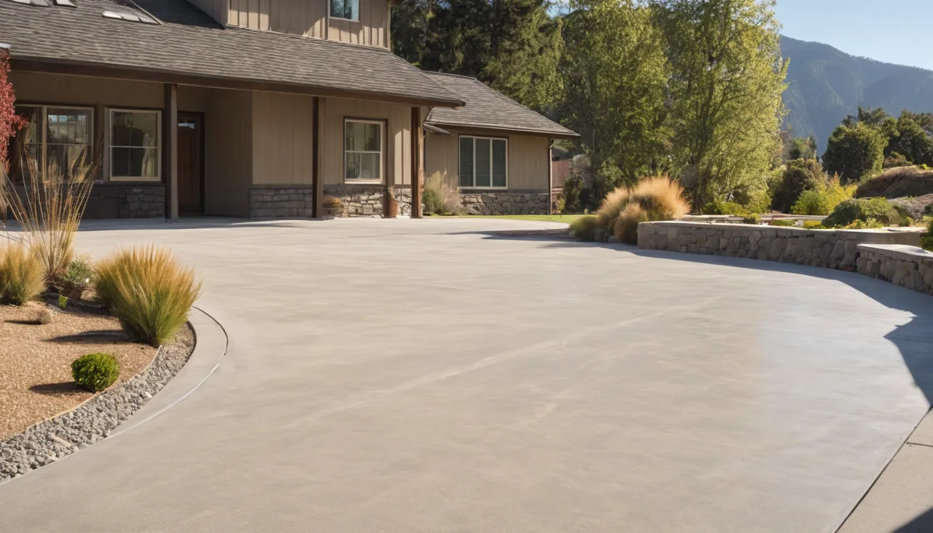 A freshly finished concrete driveway in front of a newer frame home in Lakewood